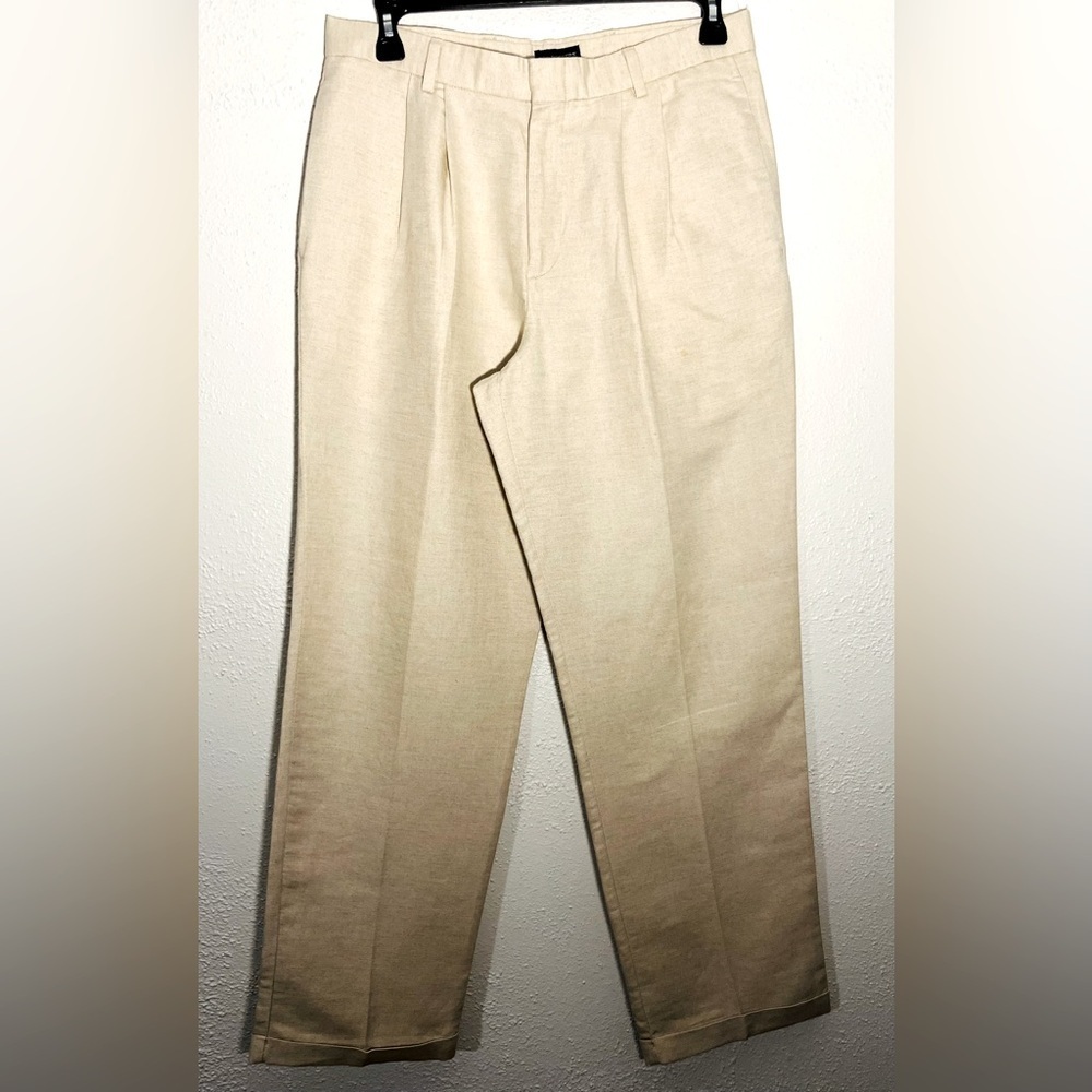 Dockers Beige Linen Cotton Blend Classic Pleated Preppy Casual Pants Size 34x32